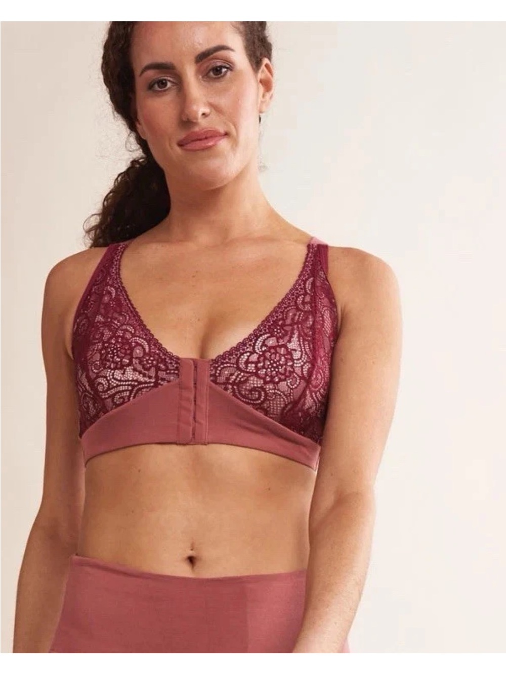 Jamielee Mastectomy Wire-Free Front Closure Bralette Color-Wine NWT Ret.$55.00